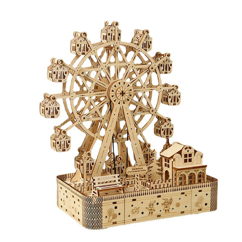 3D Wooden Puzzles Led Rotatable Ferris Wheel with Music Box