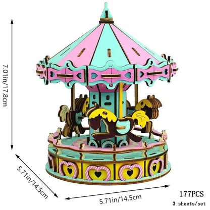 3D Wooden Puzzle Carousel