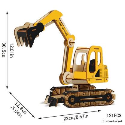 3D Wooden Puzzle Grab Excavator Car