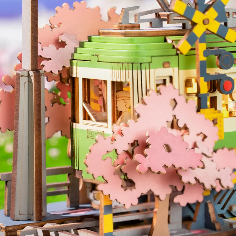 3D Wooden Puzzle Japanese Bus with Sakura