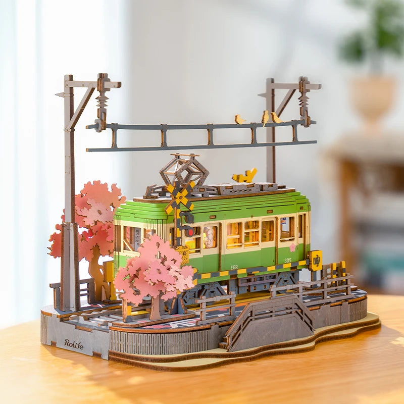 3D Wooden Puzzle Japanese Bus with Sakura