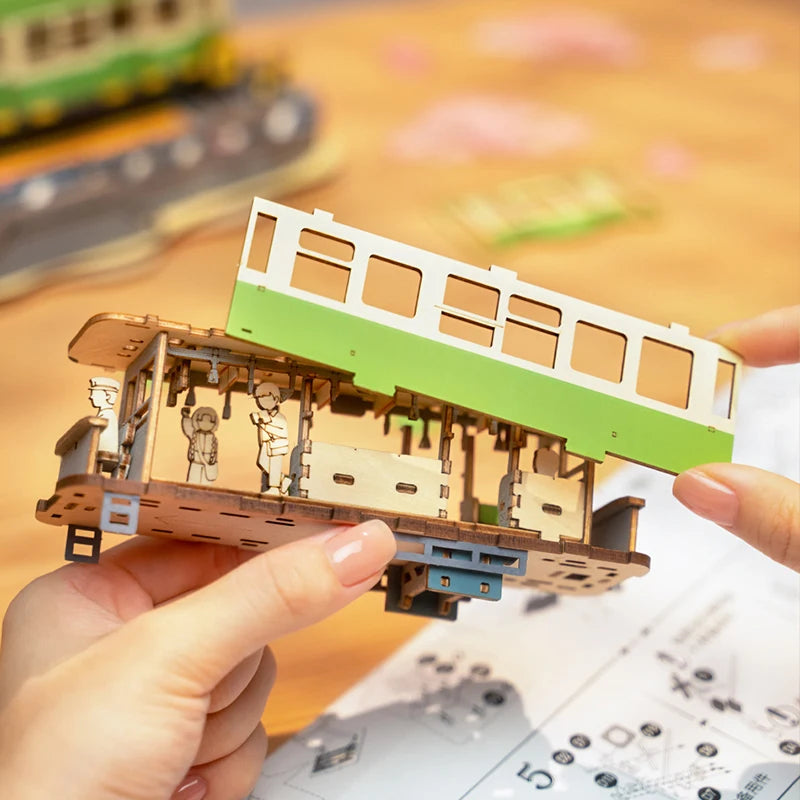 3D Wooden Puzzle Japanese Bus with Sakura