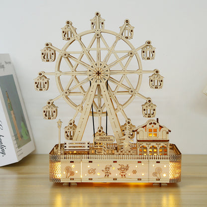 3D Wooden Puzzles Led Rotatable Ferris Wheel with Music Box