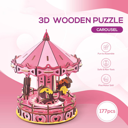 3D Wooden Puzzle Carousel