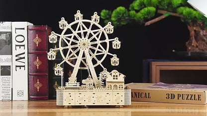 3D Wooden Puzzles Led Rotatable Ferris Wheel with Music Box